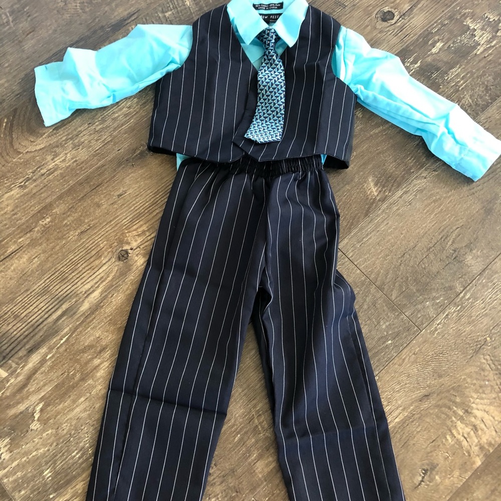 NWT 24 m 4PC Andrew Fezza Black & Teal Blue Suit